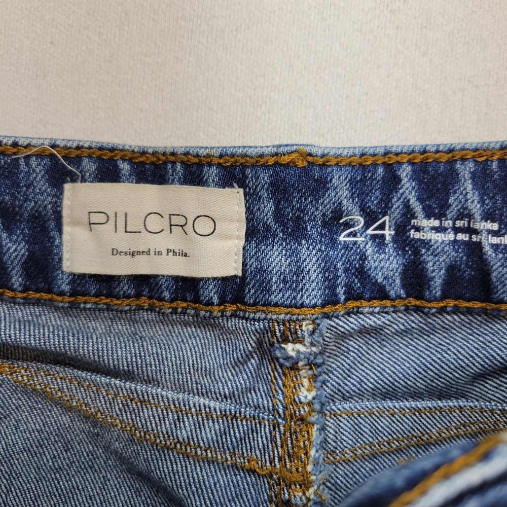 Pilcro Super Wide Leg Jeans Womens 24 Blue Patchwork High Rise Frayed Hem - Picture 5 of 12